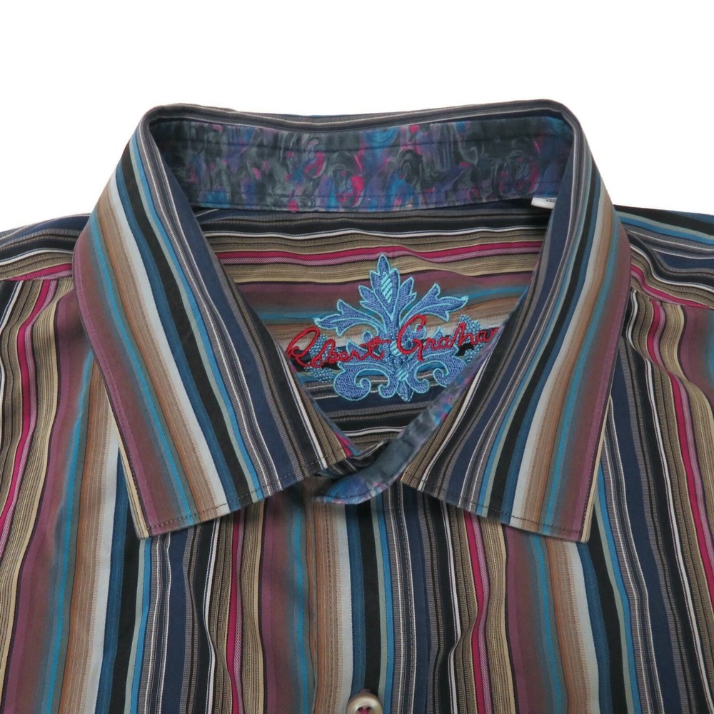 Robert Graham Button Up Shirt Mens 2XL XXL Stripe Flip‎ Cuff Long Sleeve